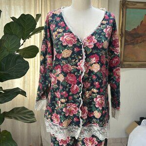 Romantic floral cottagecore lace cotton pajama set vintage Victoria’s Secret, M